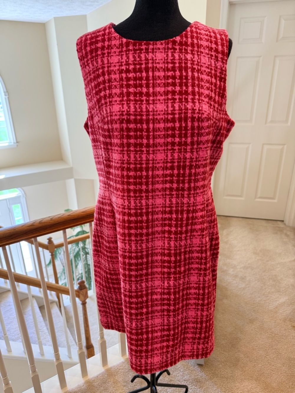 Sleeveless Pink Plaid Mini Shift Dress